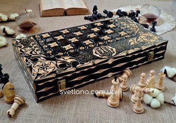 ♟️🎲⚫⚪ Розкішний набір 3 в 1: шахи - нарди - шашки  з тризубом ✨🇺🇦 10758 фото