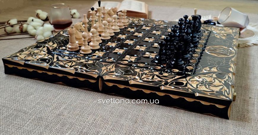 ♟️🎲⚫⚪ Розкішний набір 3 в 1: шахи - нарди - шашки  з тризубом ✨🇺🇦 10758 фото