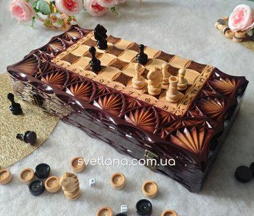 ♟️🎲⚫⚪ Елітний набір шахи-нарди-шашки з натурального дерева. Ручна робота. 10753 фото