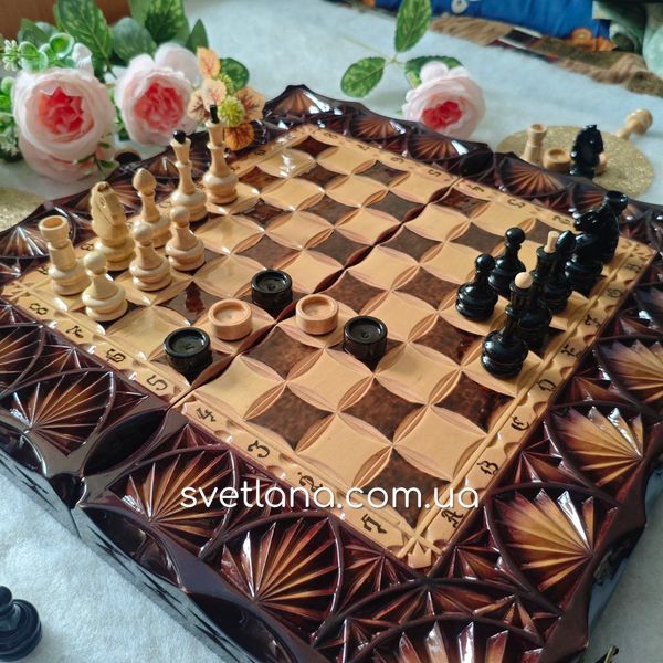 ♟️🎲⚫⚪ Елітний набір шахи-нарди-шашки з натурального дерева. Ручна робота. 10753 фото