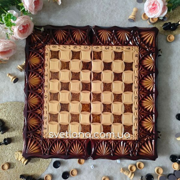 ♟️🎲⚫⚪ Елітний набір шахи-нарди-шашки з натурального дерева. Ручна робота. 10753 фото