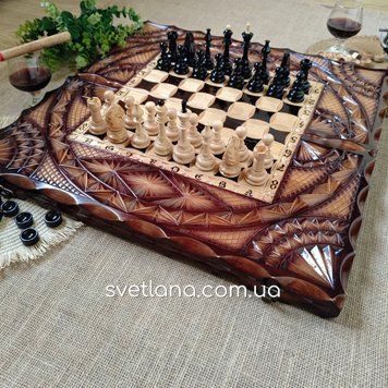♟️⚫⚪🎲 Елітний набір 3-в-1: нарди, шахи, шашки &mdash; мистецтво ручної роботи 10760 фото