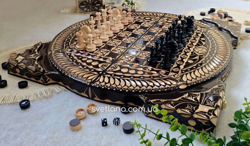♟️🎲⚫⚪ Ексклюзивний набір шахи &bull; нарди &bull; шашки з натурального дерева 10763 фото